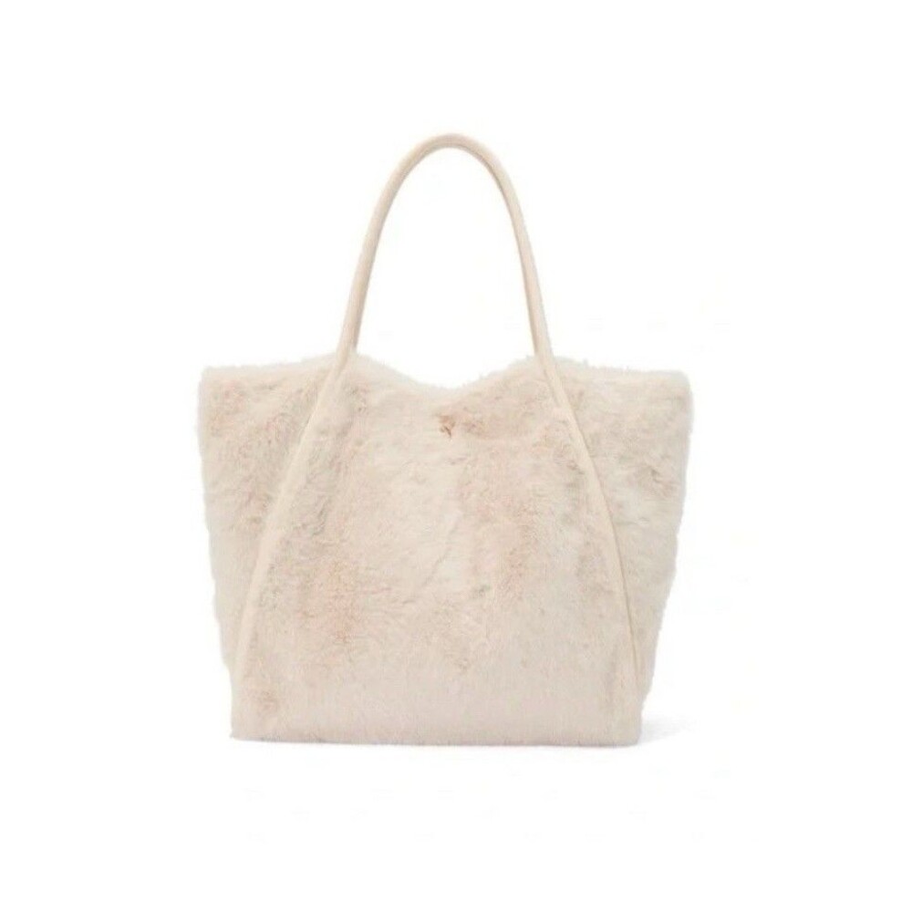 Victoria's Secret Ivory Faux Fur Tote Bag Logo Double Handles Women - Picture 3 of 6
